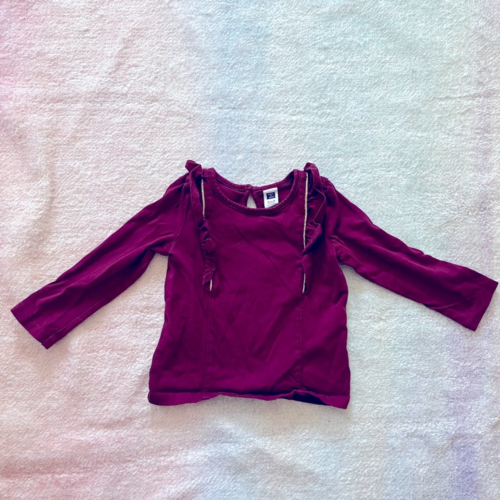Janie and Jack Girls Burgundy Ruffle Top - Size 18-24 Months
